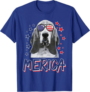 Merica Basset Hound Dog 4th Of July USA Gift T-Shirt - T-Shirt | Royal