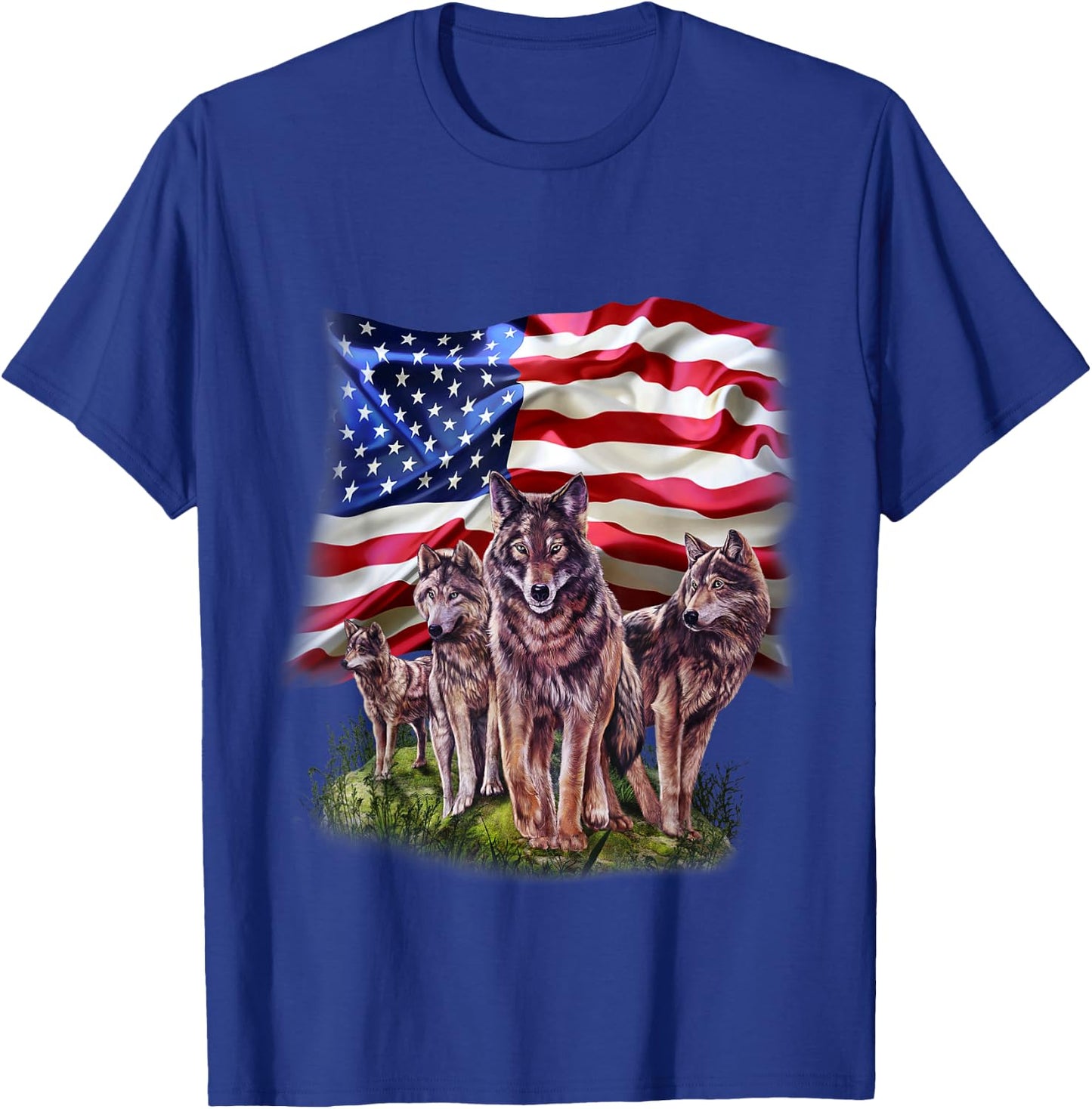 Patriotic USA Wolves Pack, North America Wolf T-Shirt - T-Shirt | Royal