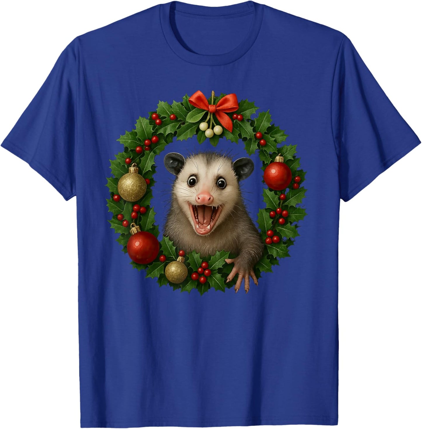 Funny Possum Christmas Wreath Xmas Opossum T-Shirt - T-Shirt | Royal