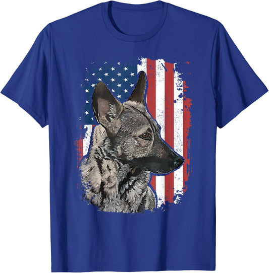 Sable German Shepherd American Flag Patriotic Dog T-Shirt - T-Shirt | Royal