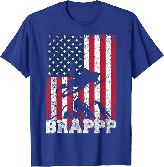 USA American Flag Snowmobiling Brap Snowmobile Rider Winter T-Shirt - T-Shirt | Royal