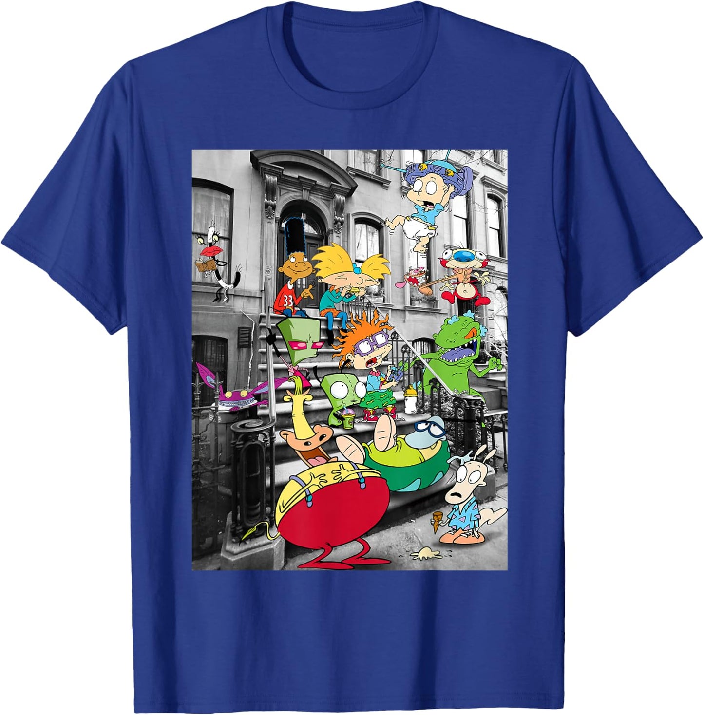 Nickelodeon Classic Nicktoons Hanging On Stoop T-Shirt - T-Shirt | Royal