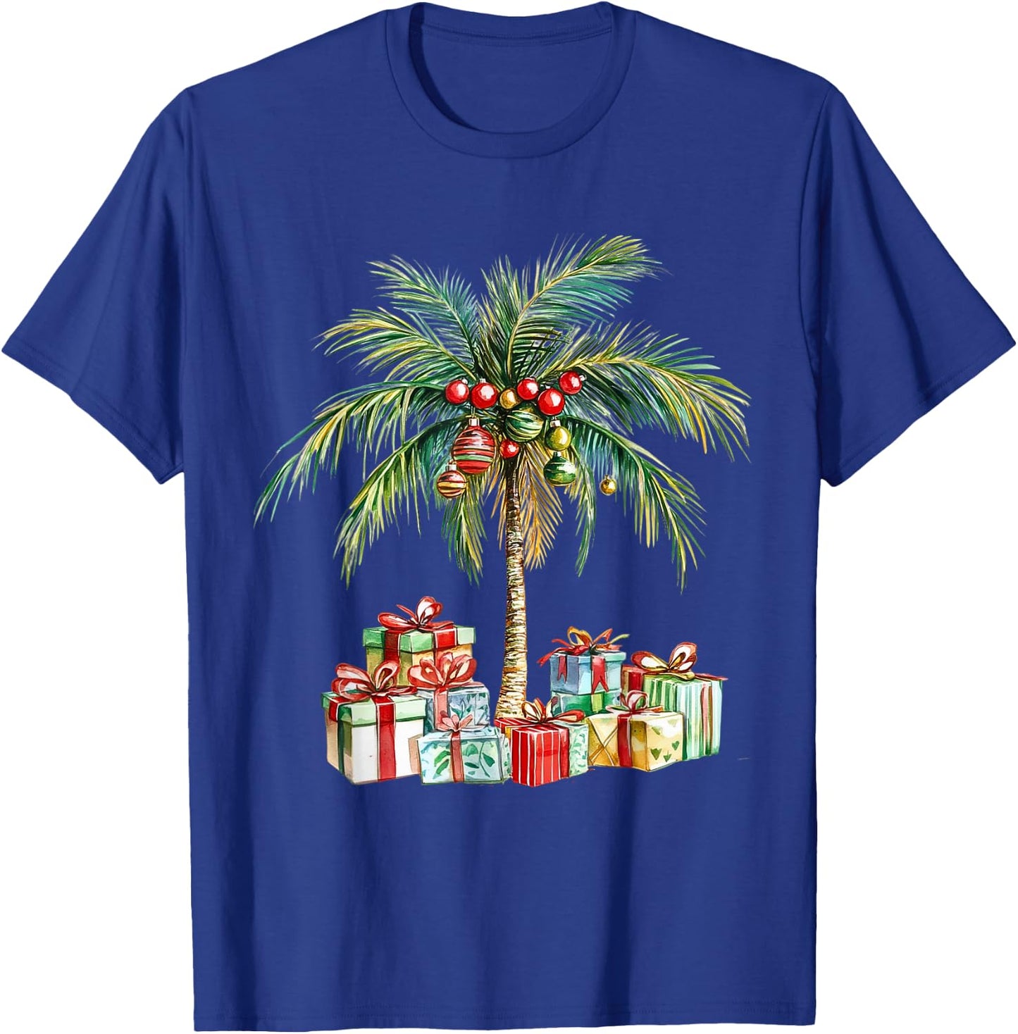 Christmas Palm Tree Lights Hawaiin Tropical Xmas Watercolor T-Shirt - T-Shirt | Royal