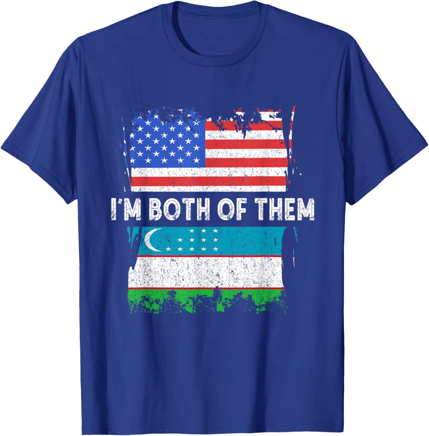 Uzbekistan Flag USA America I'm Both Of Them Uzbek Roots T-Shirt - T-Shirt | Royal