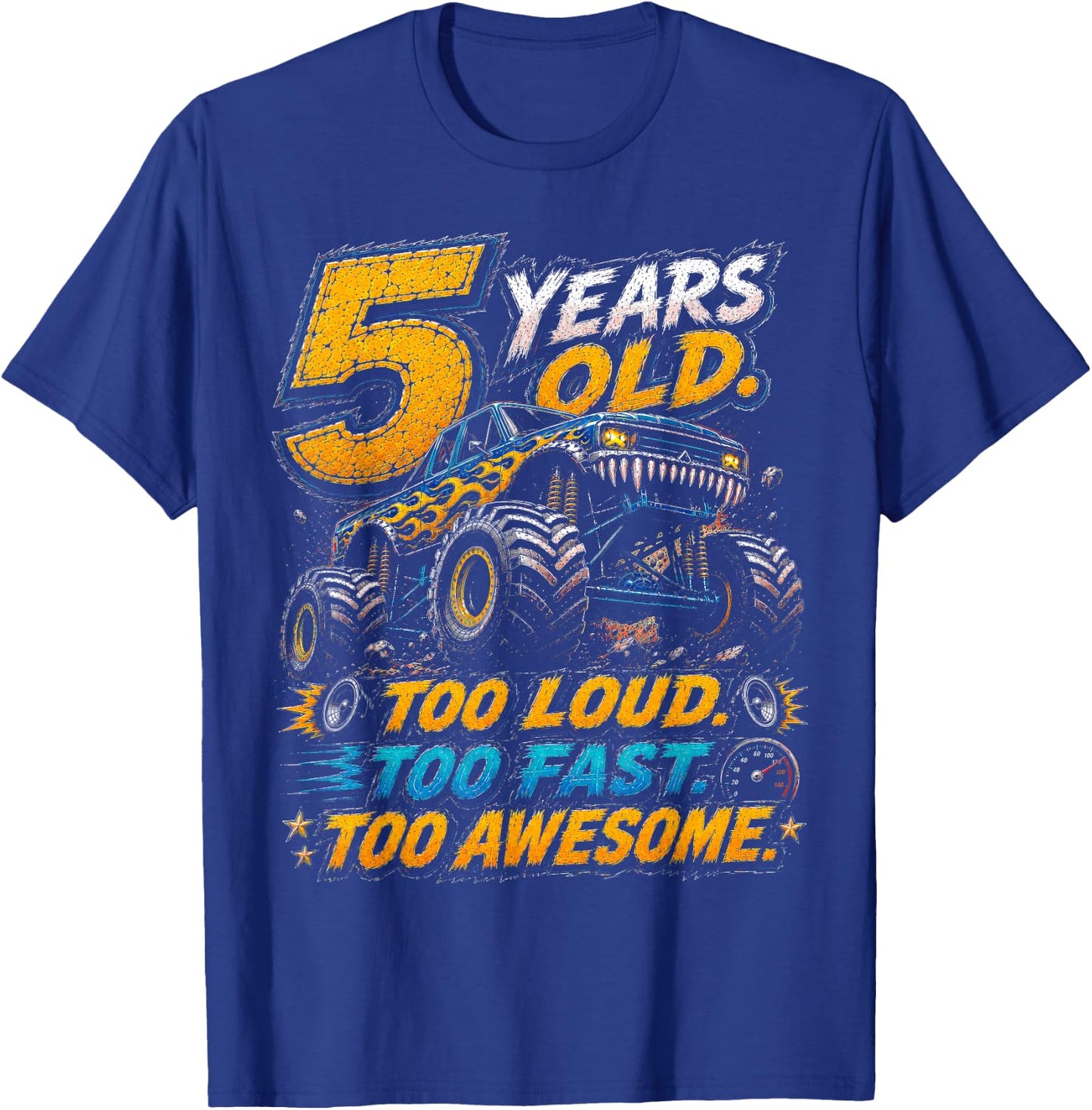 Monster Truck 5th Birthday Shirt 5 Year Old 5th Birthday Boy T-Shirt - T-Shirt | Royal