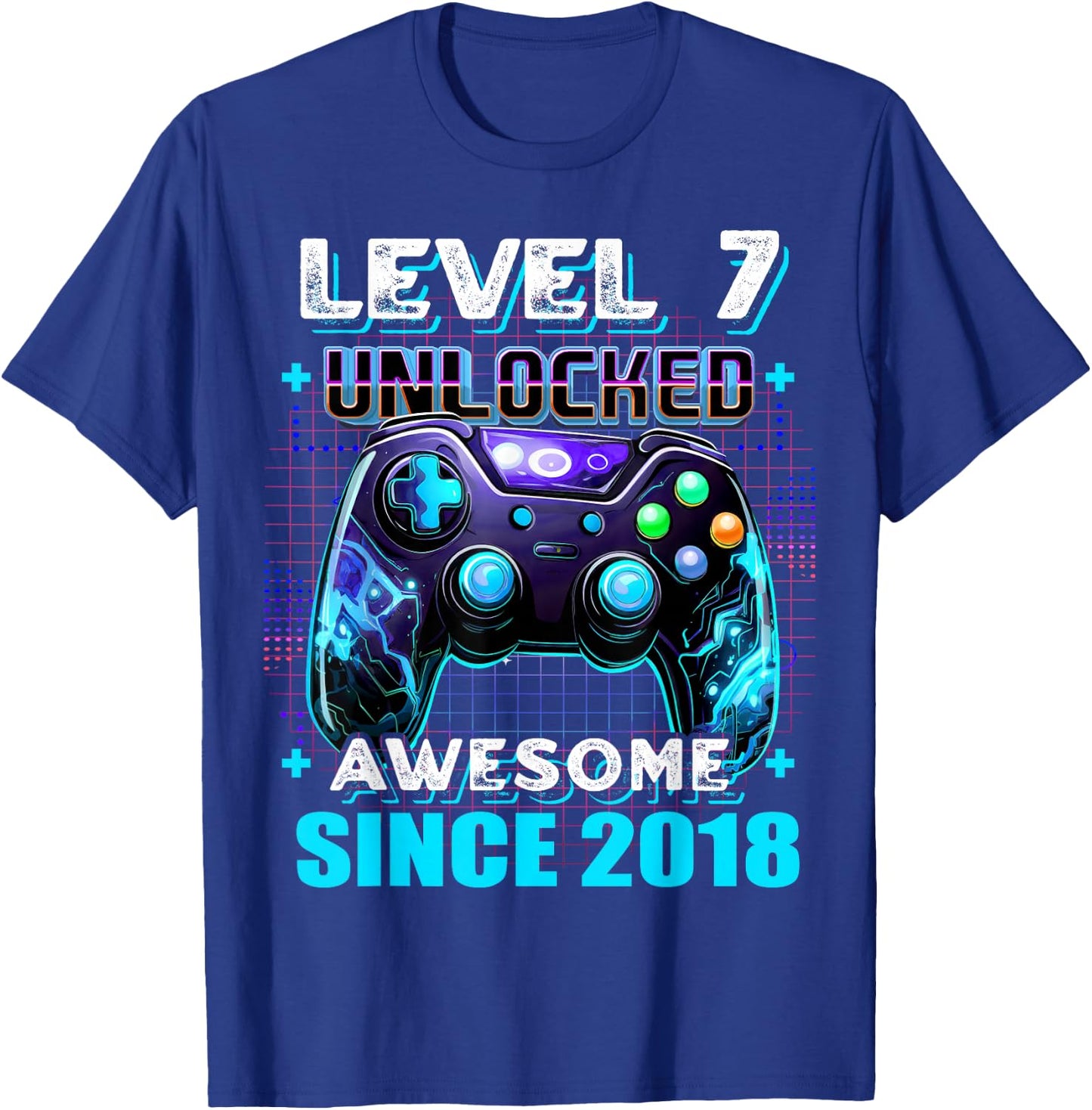 7th Birthday Boy Level 7 Gamer 7 Year Video Game Party T-Shirt - T-Shirt | Royal