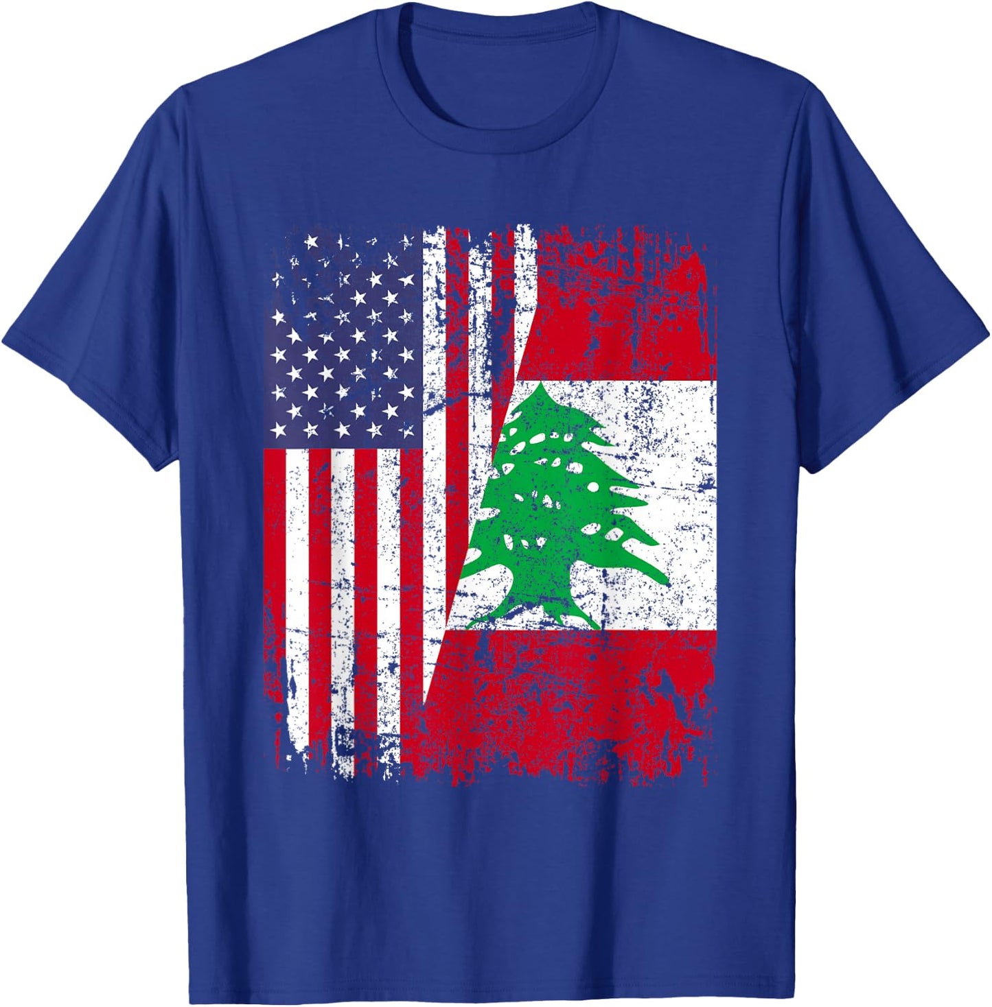 LEBANESE ROOTS | Half American Flag | LEBANON T-Shirt - T-Shirt | Royal