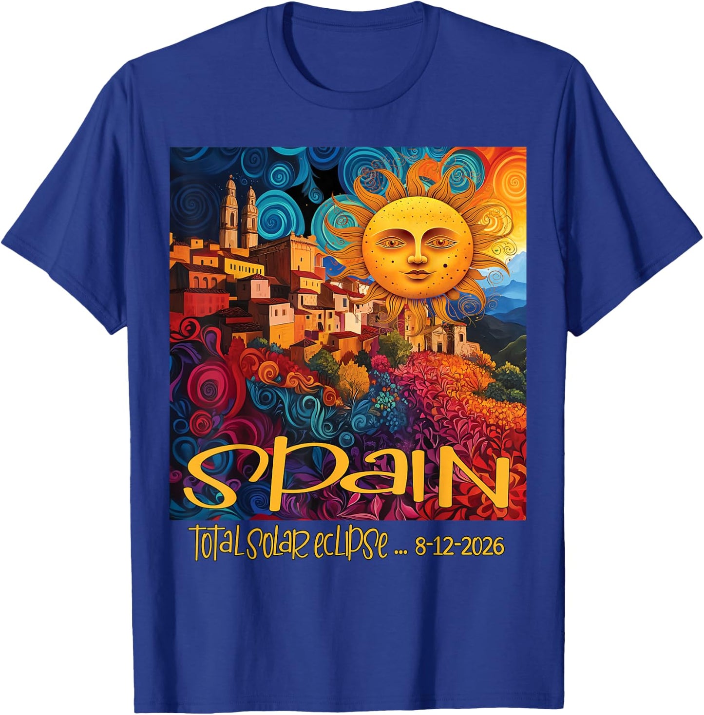 2026 Total Solar Eclipse Spain Cosmic Memorabilia T-Shirt - T-Shirt | Royal