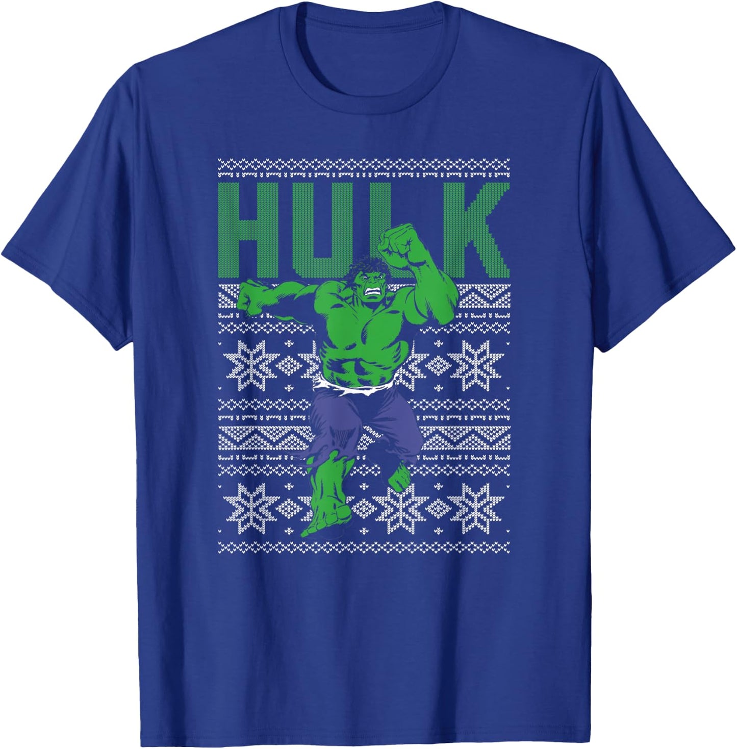 Marvel Hulk Retro Ugly Christmas Sweater Graphic T-Shirt - T-Shirt | Royal