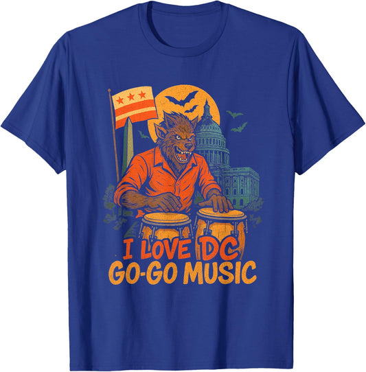 Werewolf Washington DC Go-Go Drummer Halloween T-Shirt - T-Shirt | Royal