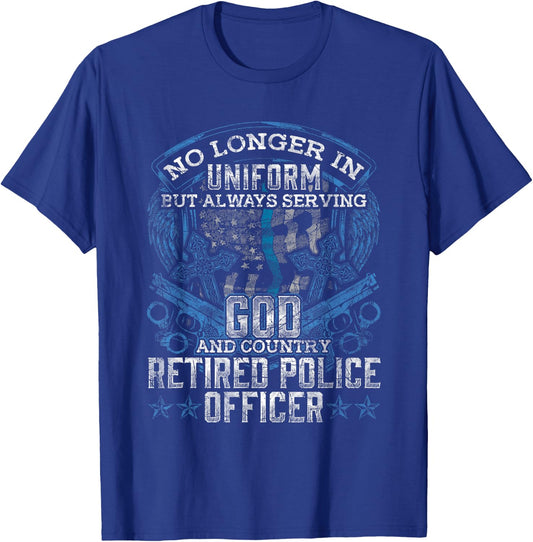 Retired Police Officer Vintage Flag Thin Blue Line Retired T-Shirt - T-Shirt | Royal