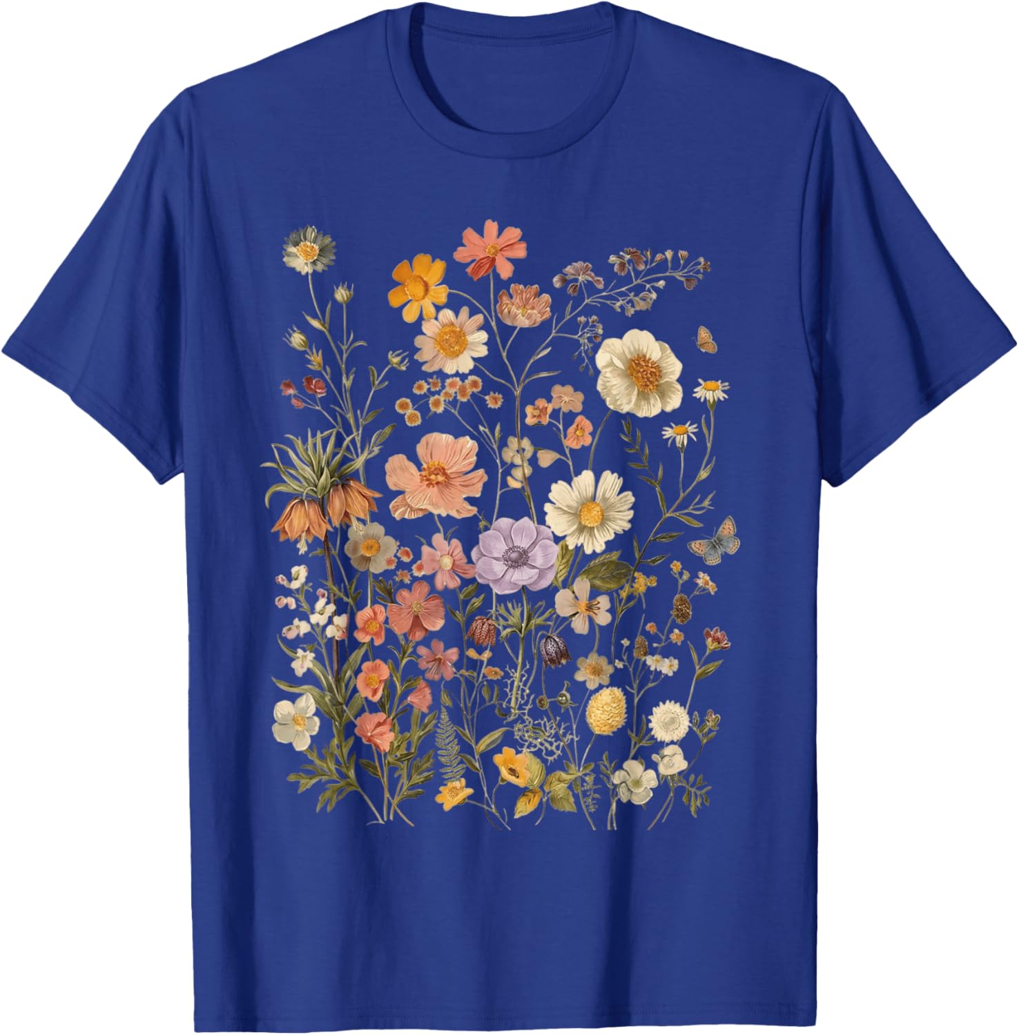 Retro Boho Floral Botanical Wildflower T-Shirt - T-Shirt | Royal