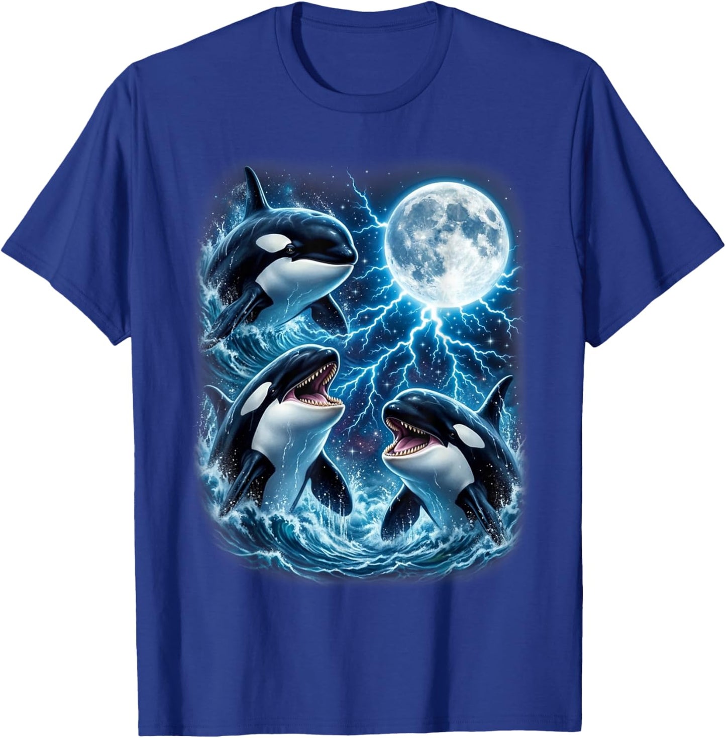 Majestic Three Orca Moon Lightning Sea Life Art T-Shirt - T-Shirt | Royal