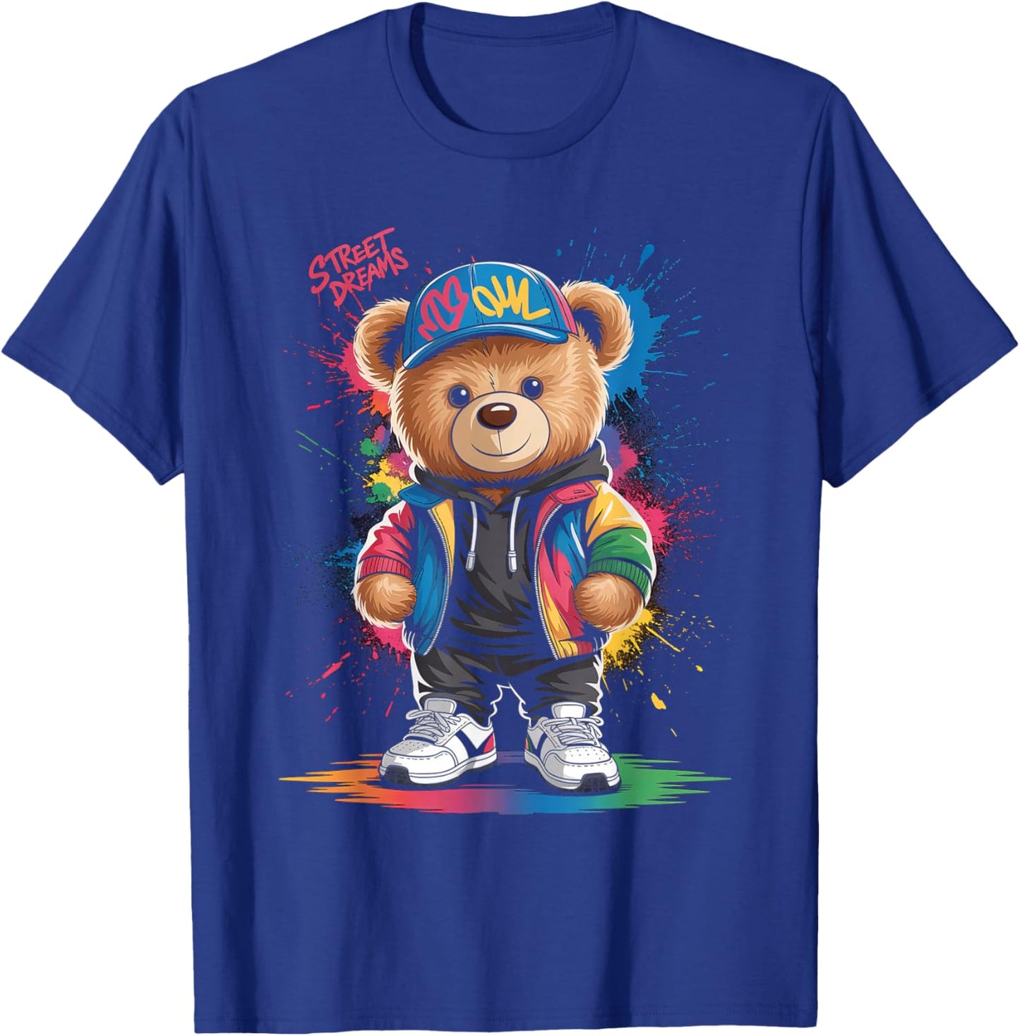 Cute Vintage Teddybear in Street Wear Splash Colours Kids T-Shirt - T-Shirt | Royal