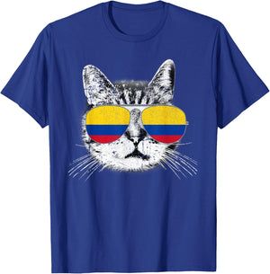 Colombia Flag Shirt Colombian Pride Cat Men Women Kids Gift T-Shirt - T-Shirt | Royal