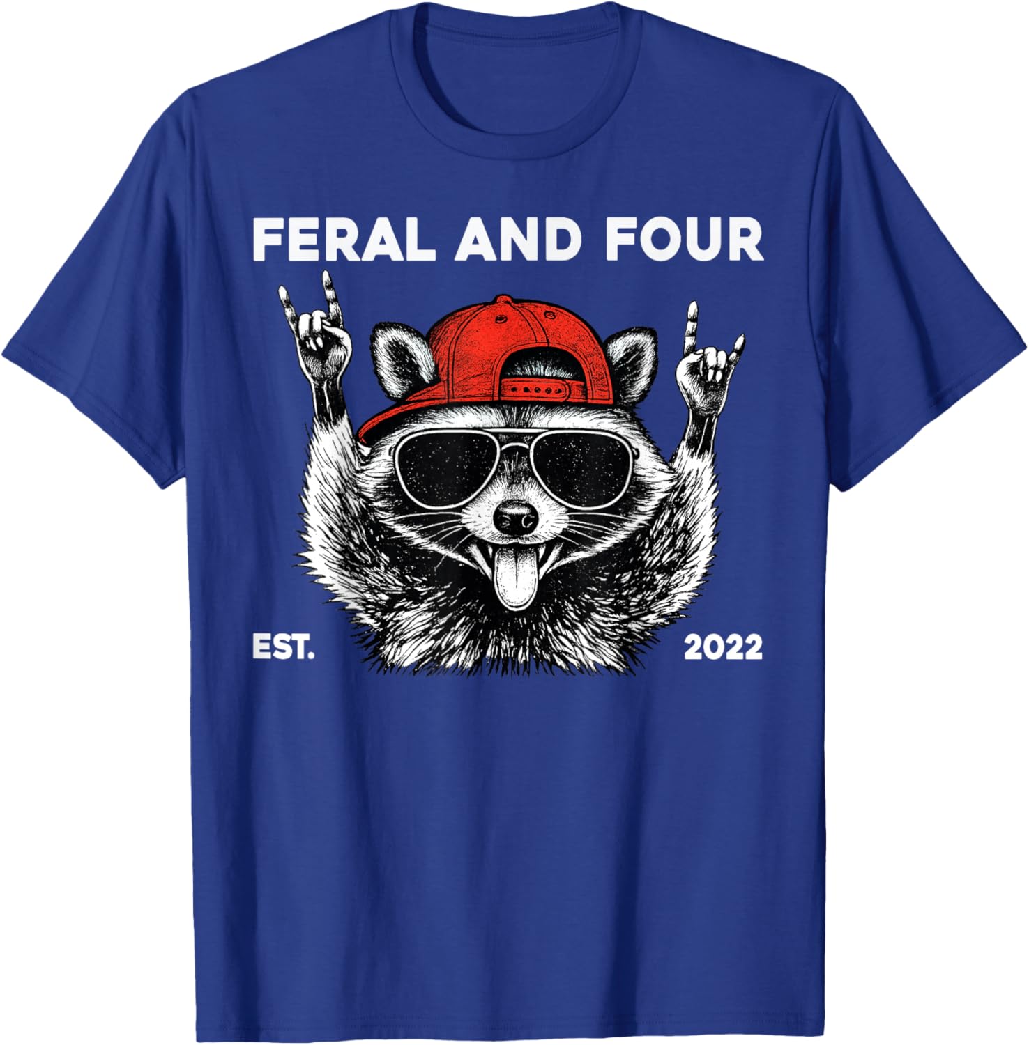 Feral and Four Raccoon Funny 4th Birthday Girls Boys Kids T-Shirt - T-Shirt | Royal