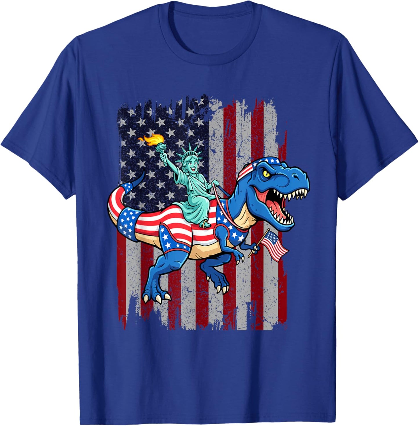 Dinosaur Statue of Liberty 4th of July American Flag Boys T-Shirt - T-Shirt | Royal