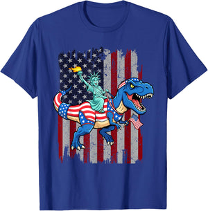 Dinosaur Statue of Liberty 4th of July American Flag Boys T-Shirt - T-Shirt | Royal