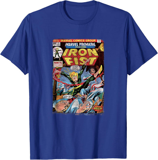 Marvel Comics Retro Iron Fist Origin Distressed Comic Cover T-Shirt - T-Shirt | Royal