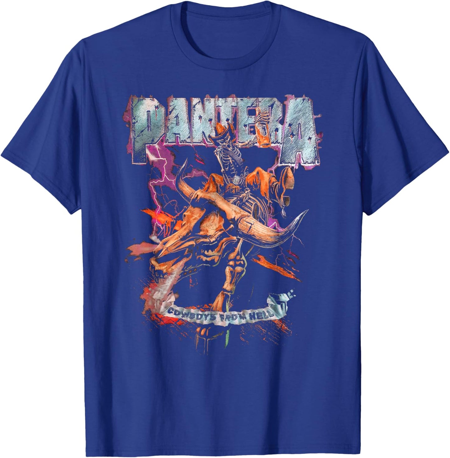 Pantera Official Cowboys From Hell Riding Skeleton Short Sleeve T-Shirt - T-Shirt | Royal