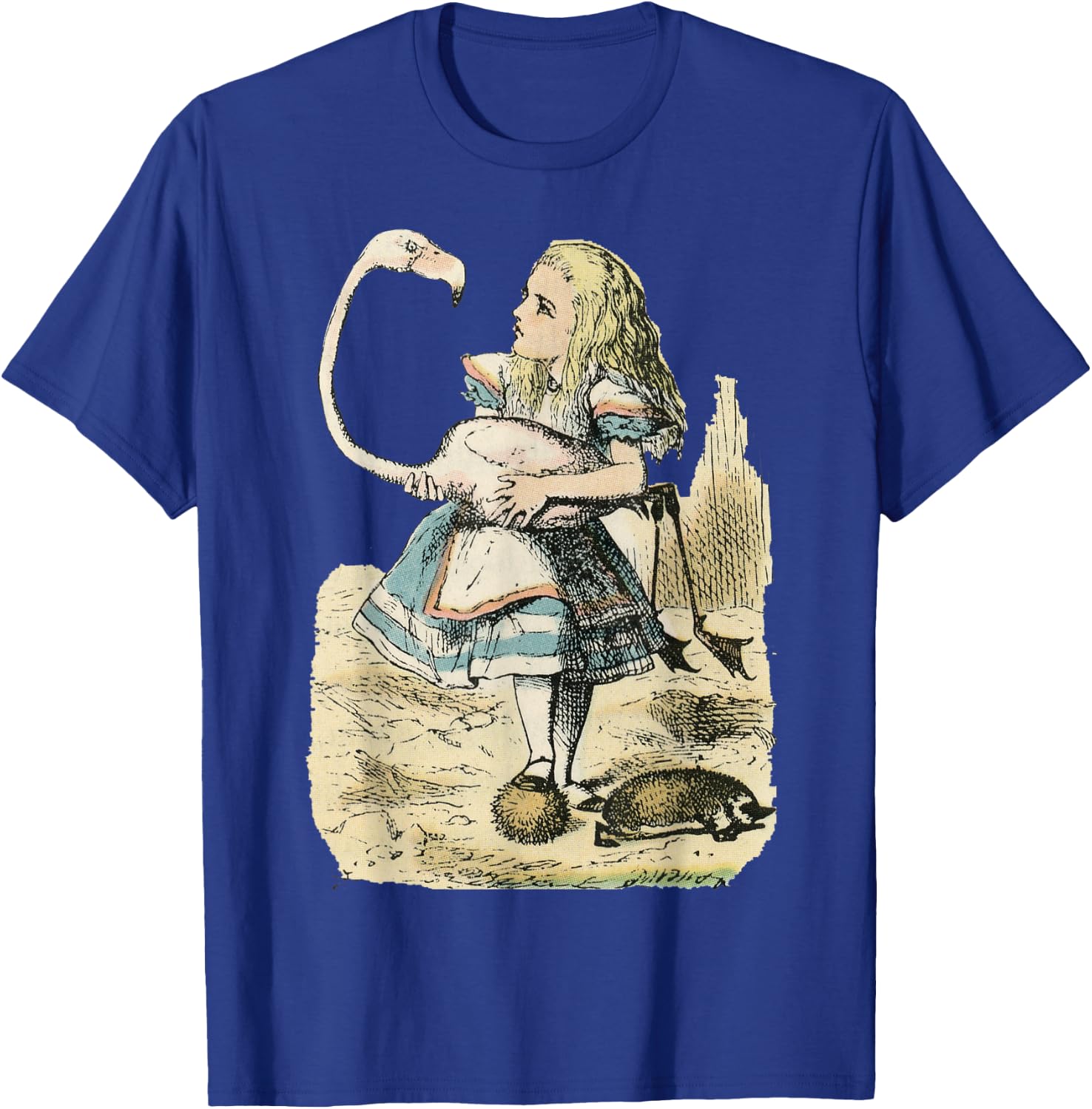 Vintage Alice in Wonderland Flamingo Croquet Illus. T-Shirt - T-Shirt | Royal