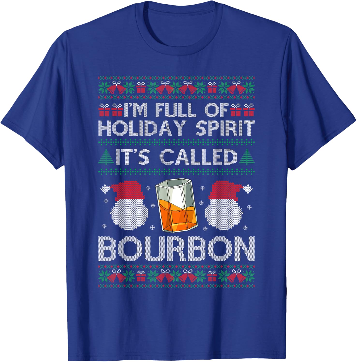 Ugly Christmas Drinking Funny Bourbon Holiday Party T-Shirt - T-Shirt | Royal