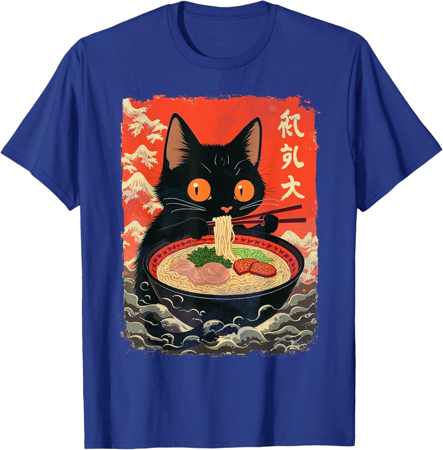 Neko Cat Eating Ramen Anime Kawaii Japanese Noodle Graphic T-Shirt - T-Shirt | Royal