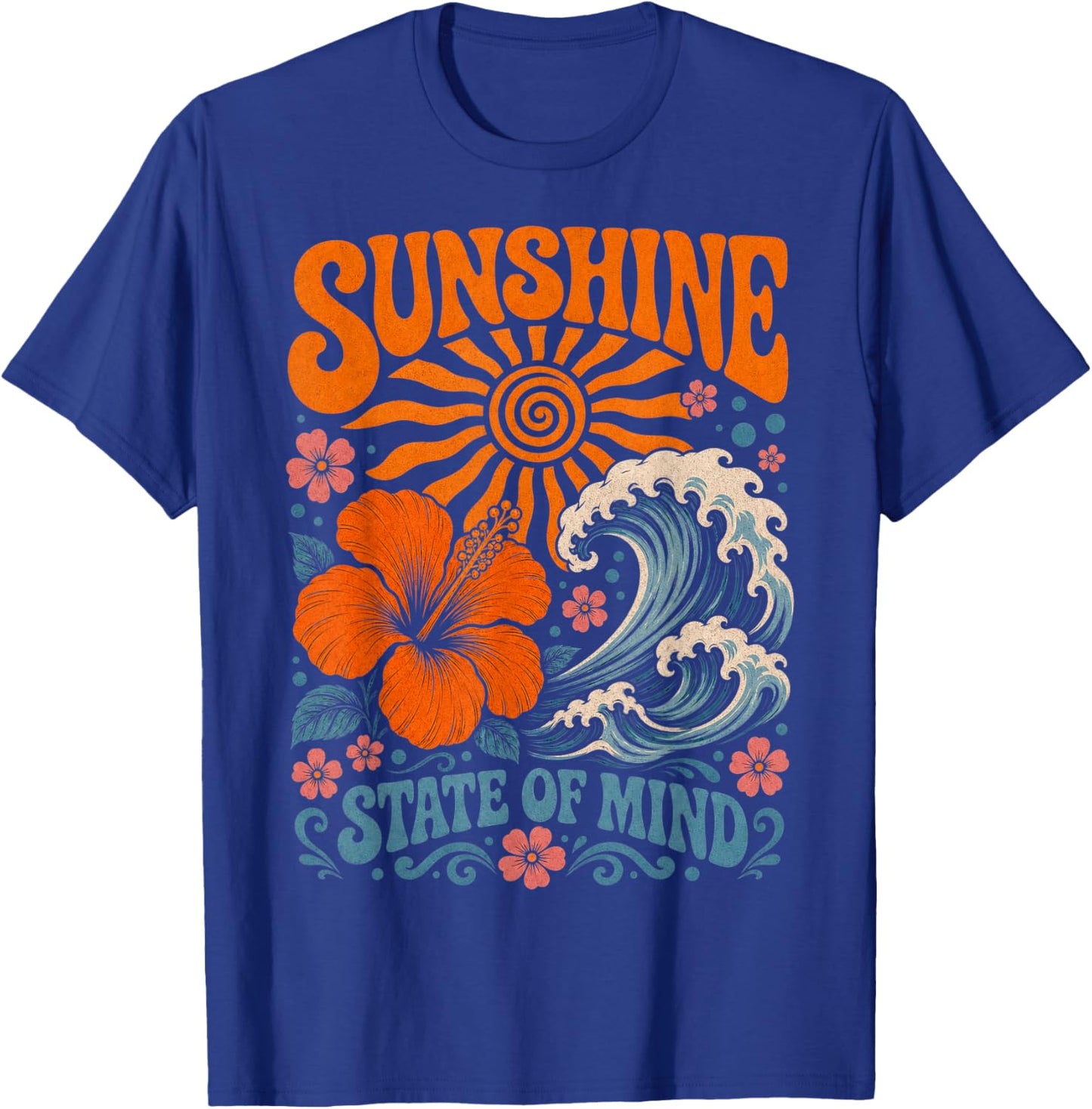 Sunshine State of Mind Retro Beach Hibiscus Flower T-Shirt - T-Shirt | Royal