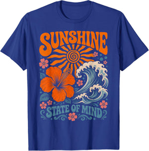 Sunshine State of Mind Retro Beach Hibiscus Flower T-Shirt - T-Shirt | Royal