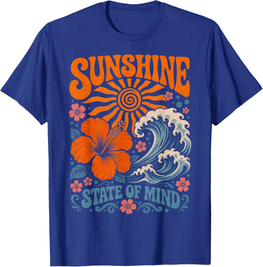 Sunshine State of Mind Retro Beach Hibiscus Flower T-Shirt - T-Shirt | Royal