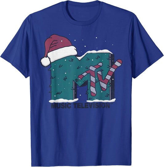 MTV Music Television Candy Cane Christmas T-Shirt - T-Shirt | Royal
