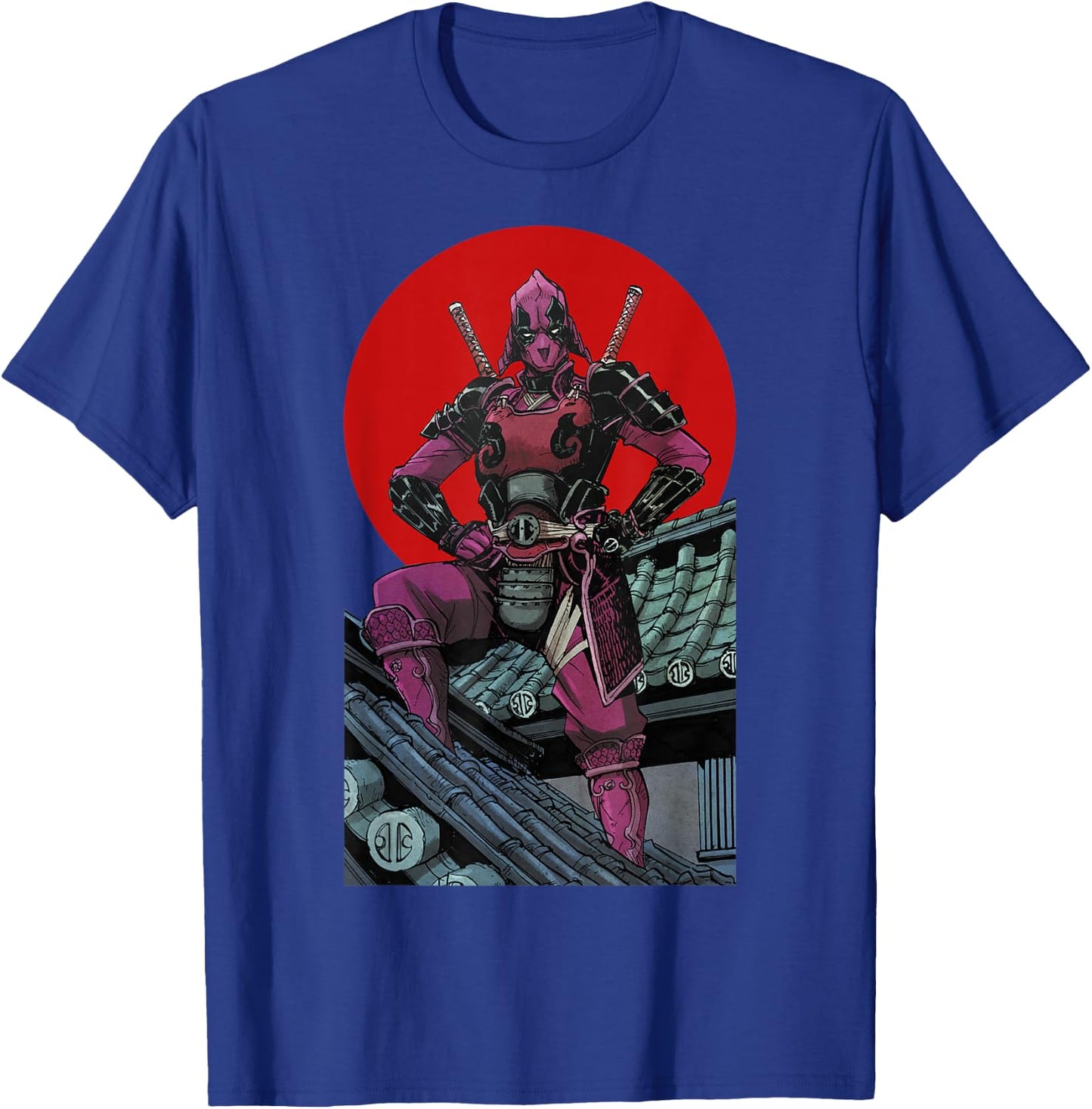 Marvel Deadpool Samurai Warrior Pose Red Sun Graphic T-Shirt - T-Shirt | Royal