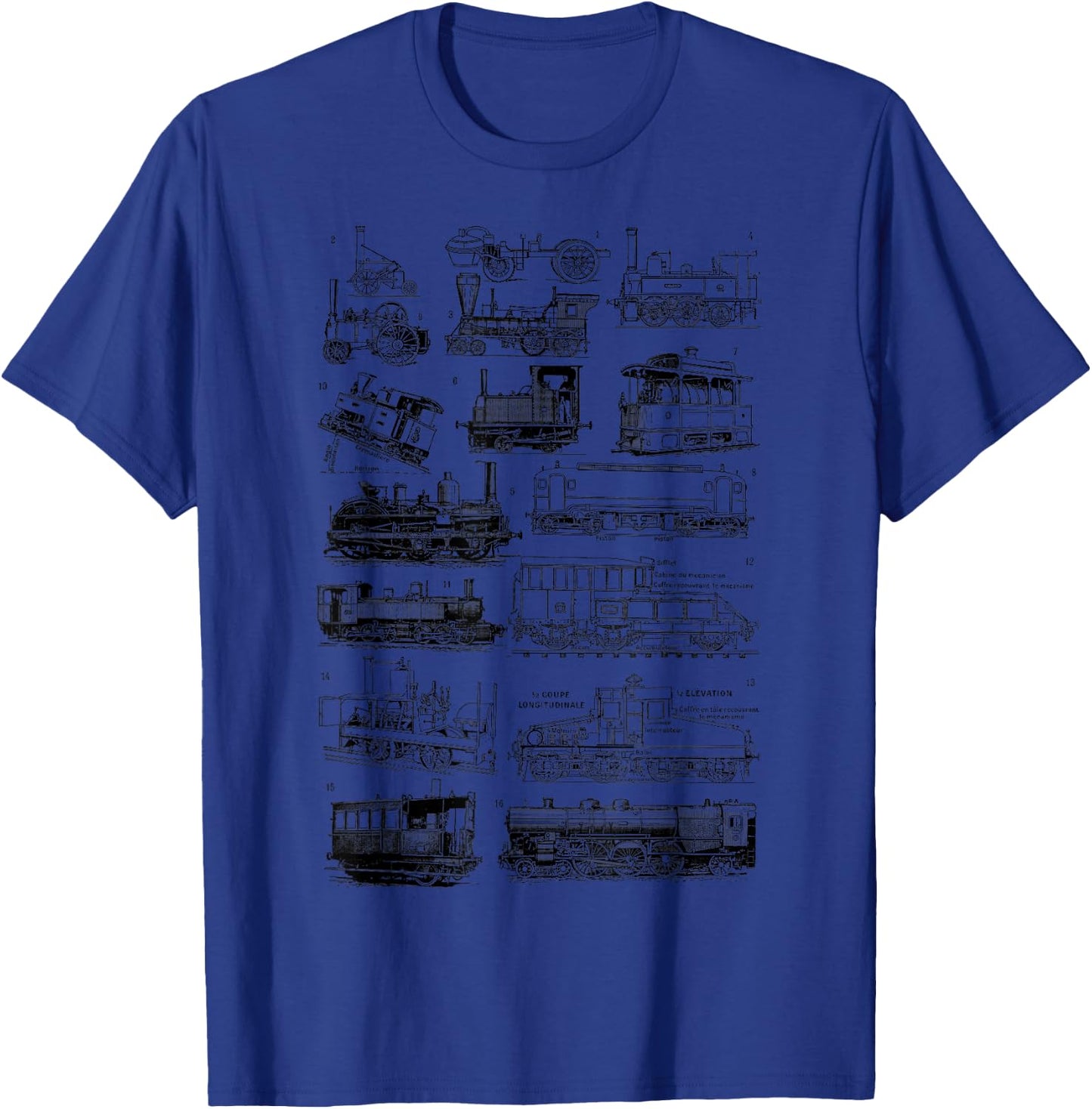 Steam Engine Train Steam Train Locomotive vintage chart T-Shirt - T-Shirt | Royal