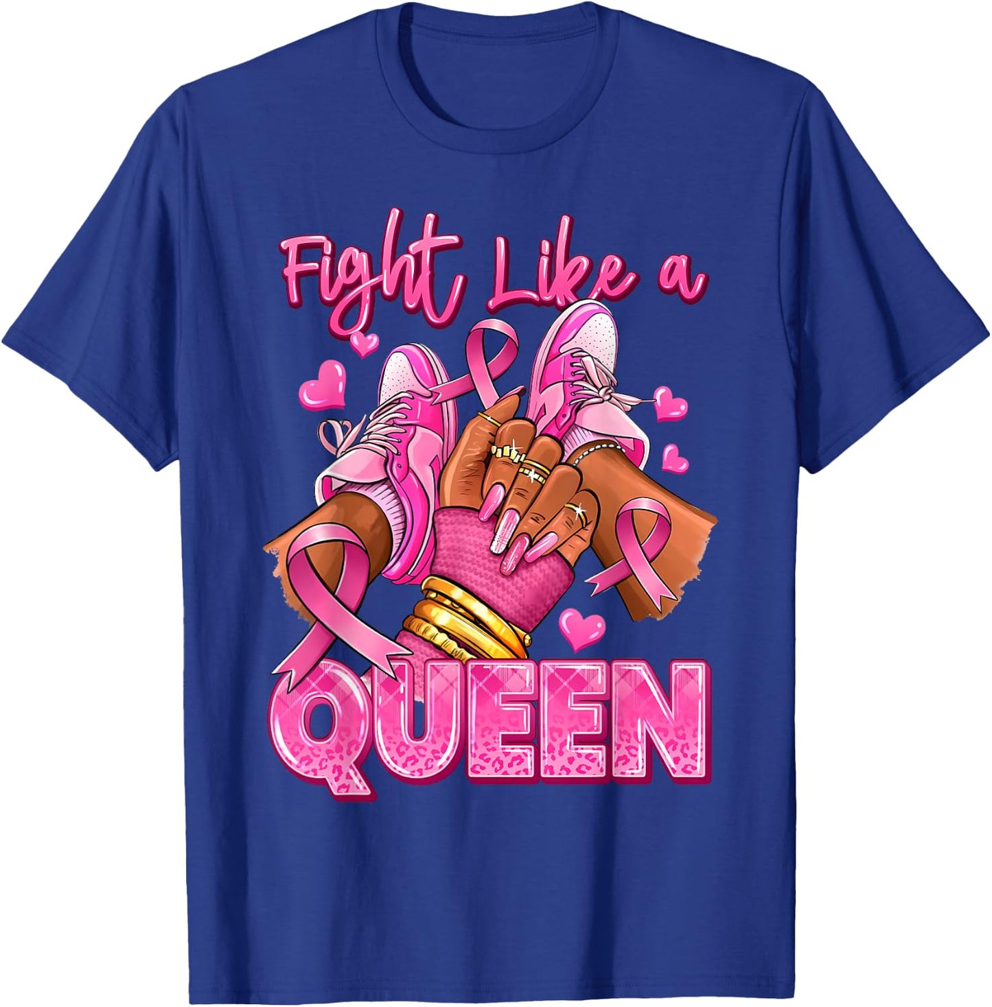 Afro Queen Black Women Breast Cancer Survivor Pink Ribbon T-Shirt - T-Shirt | Royal