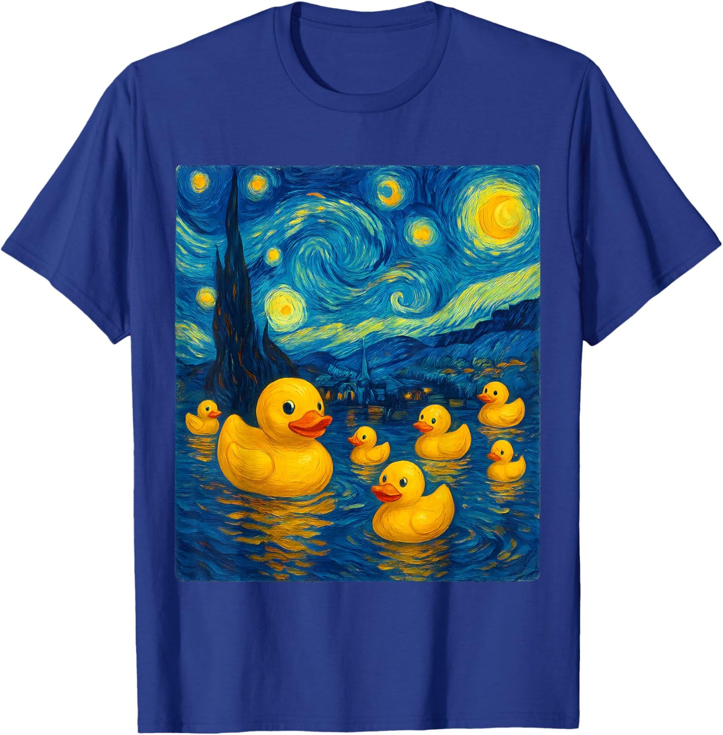 Starry Night Rubber Duckies – Funny Van Gogh Style Art T-Shirt - T-Shirt | Royal