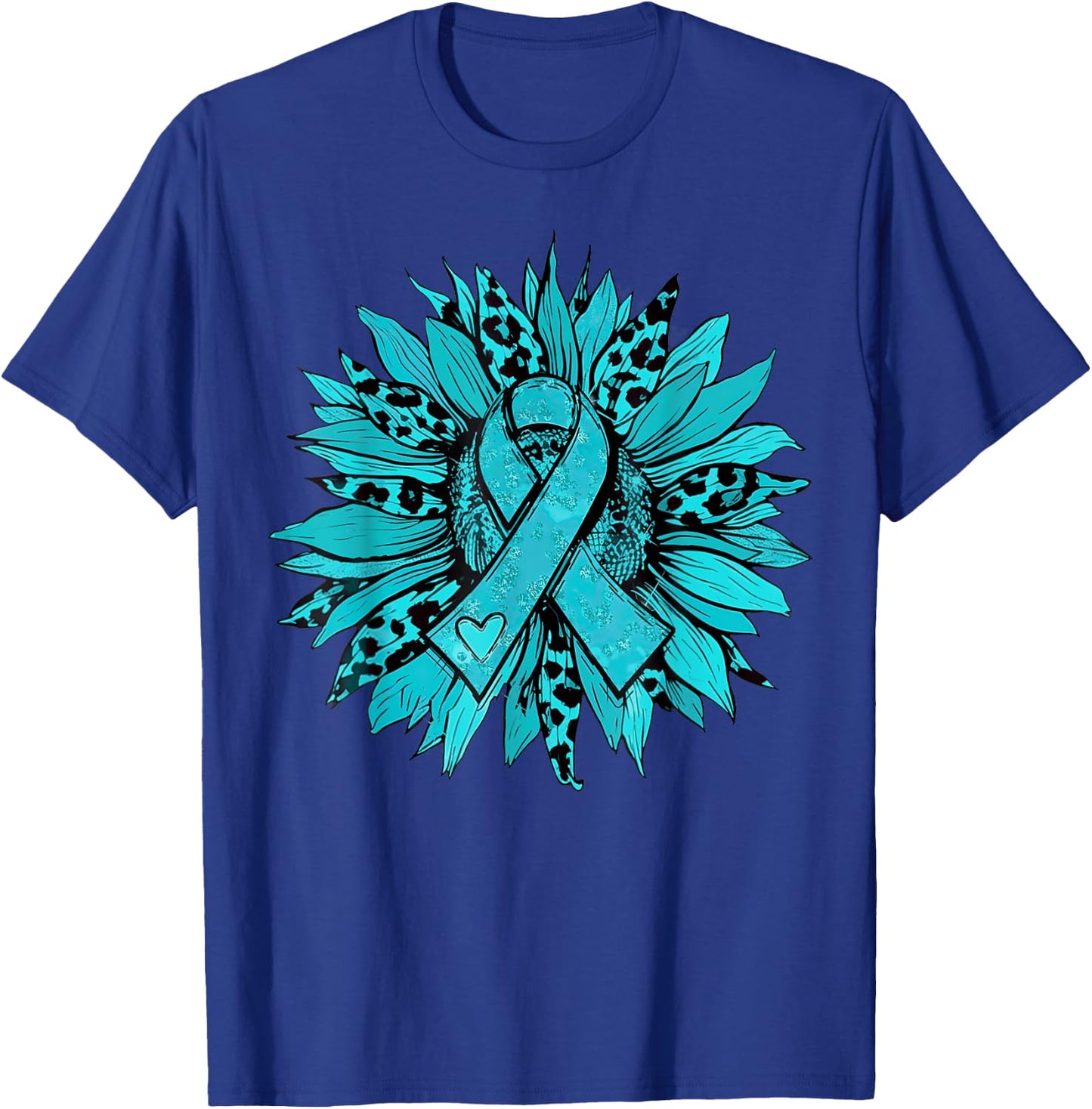 Sunflower Teal Cervical Cancer Awareness Women Girls Warrior T-Shirt - T-Shirt | Royal