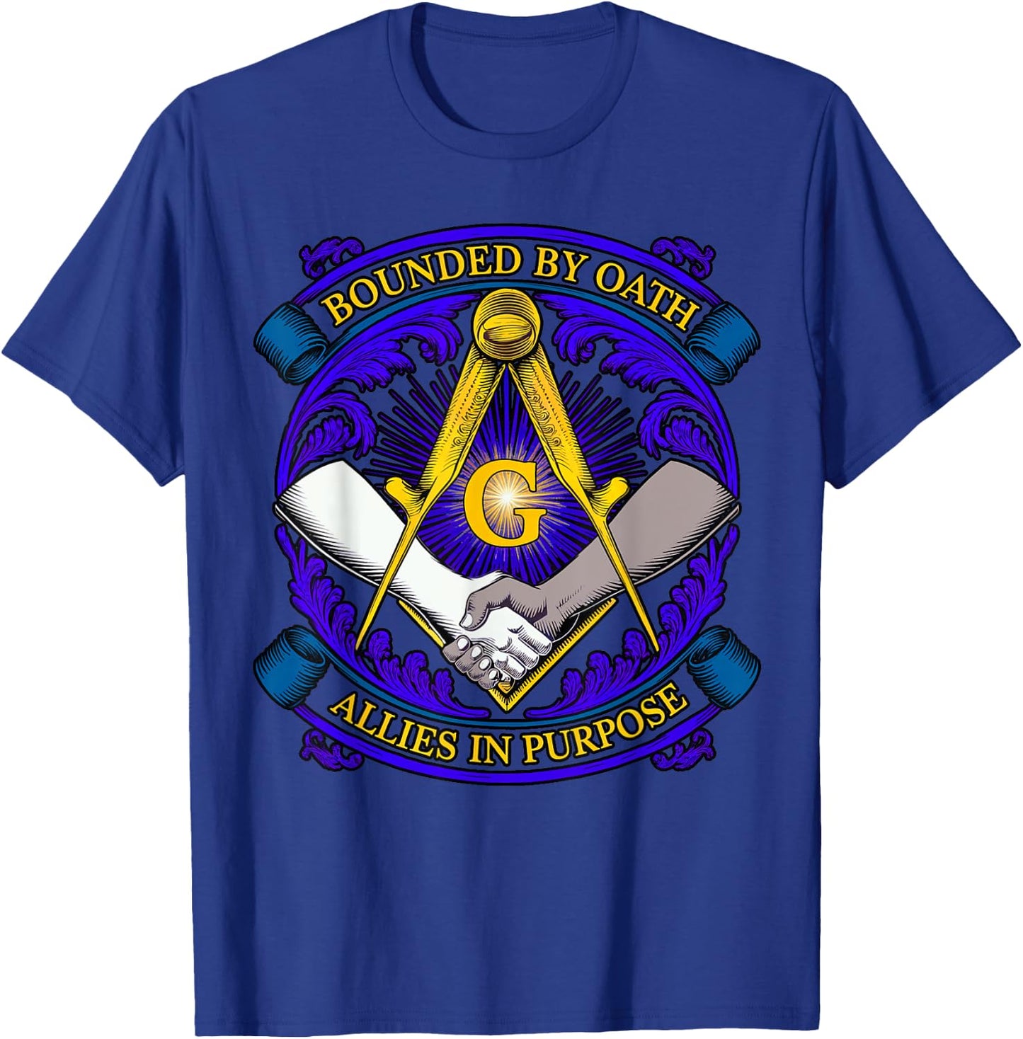 Masonic symbol with "Allies in Purpose" oath, freemason S&C T-Shirt - T-Shirt | Royal