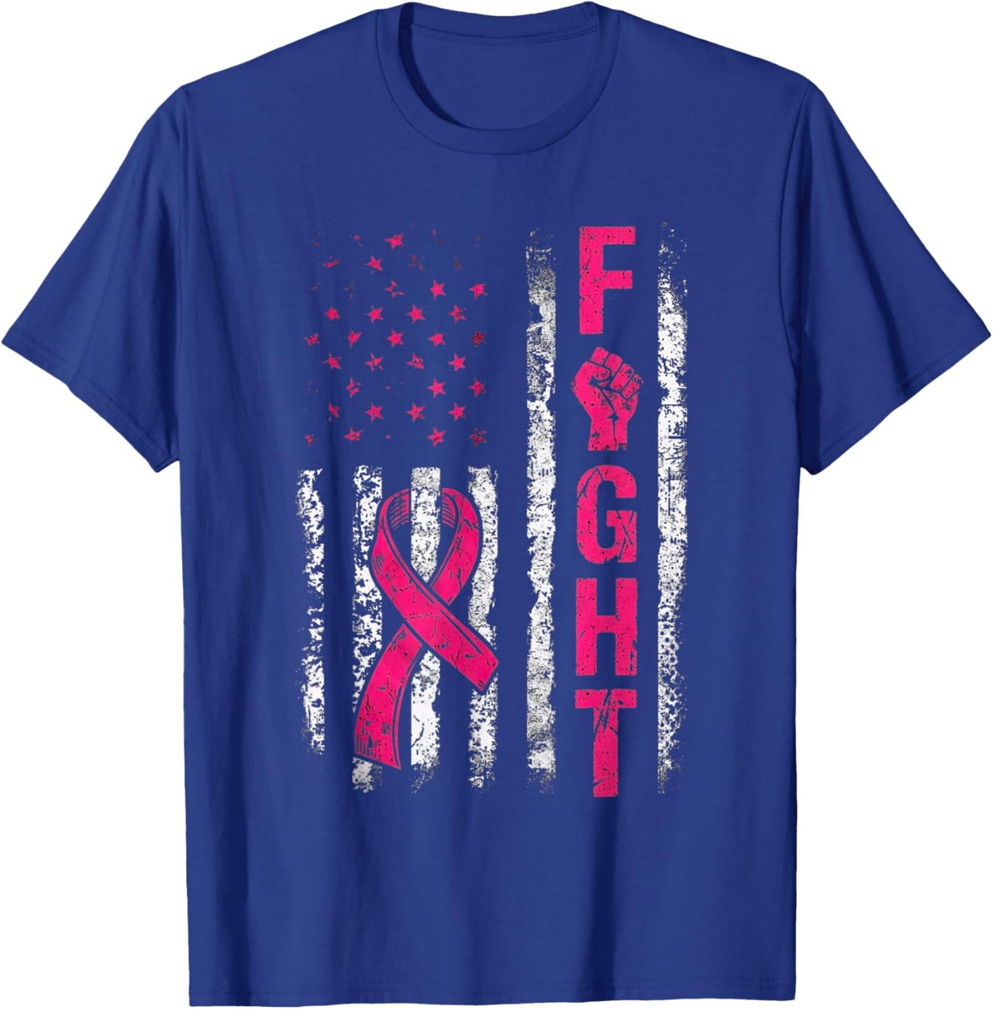 Fight USA Flag Breast Cancer Awareness Patriotic Pink Ribbon T-Shirt - T-Shirt | Royal