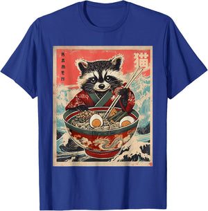 Raccoon Eating Ramen Japanese Noodles Funny Racoon Anime T-Shirt - T-Shirt | Royal