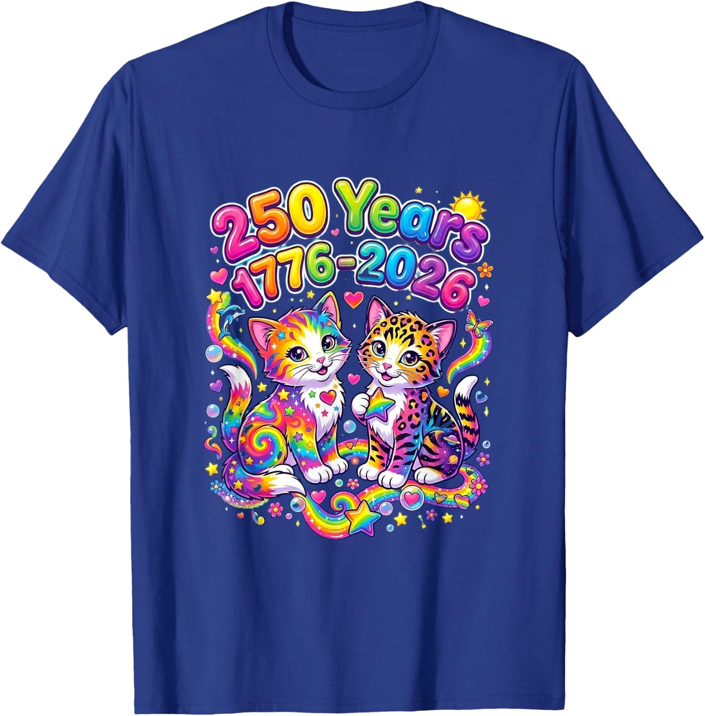 250 Years 250th Anniversary July 4th Cute Cats Rainbow Stars T-Shirt - T-Shirt | Royal