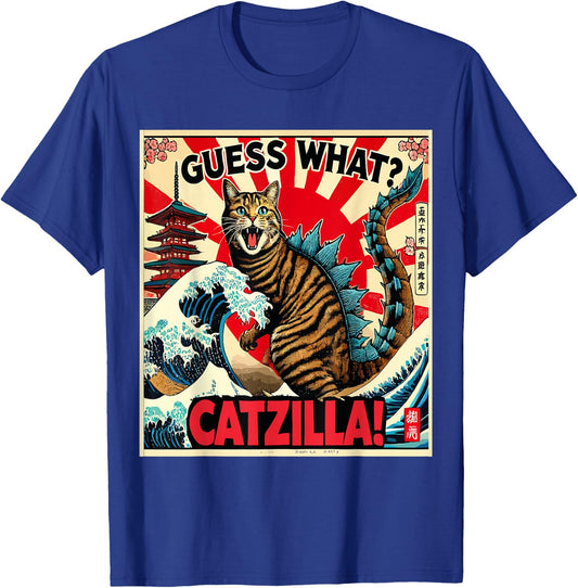 Guess What? Catzilla Cat Japanese Art Funny Cat Adventure Men Women Kids T-Shirt - T-Shirt | Royal