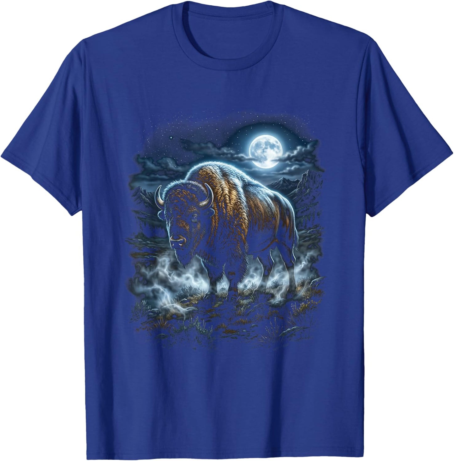 Retro Bison Moonlight American Buffalo T-Shirt - T-Shirt | Royal