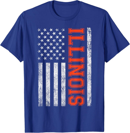 Retro Illinois Vintage Illinois Orange Blue Throwback IL T-Shirt - T-Shirt | Royal