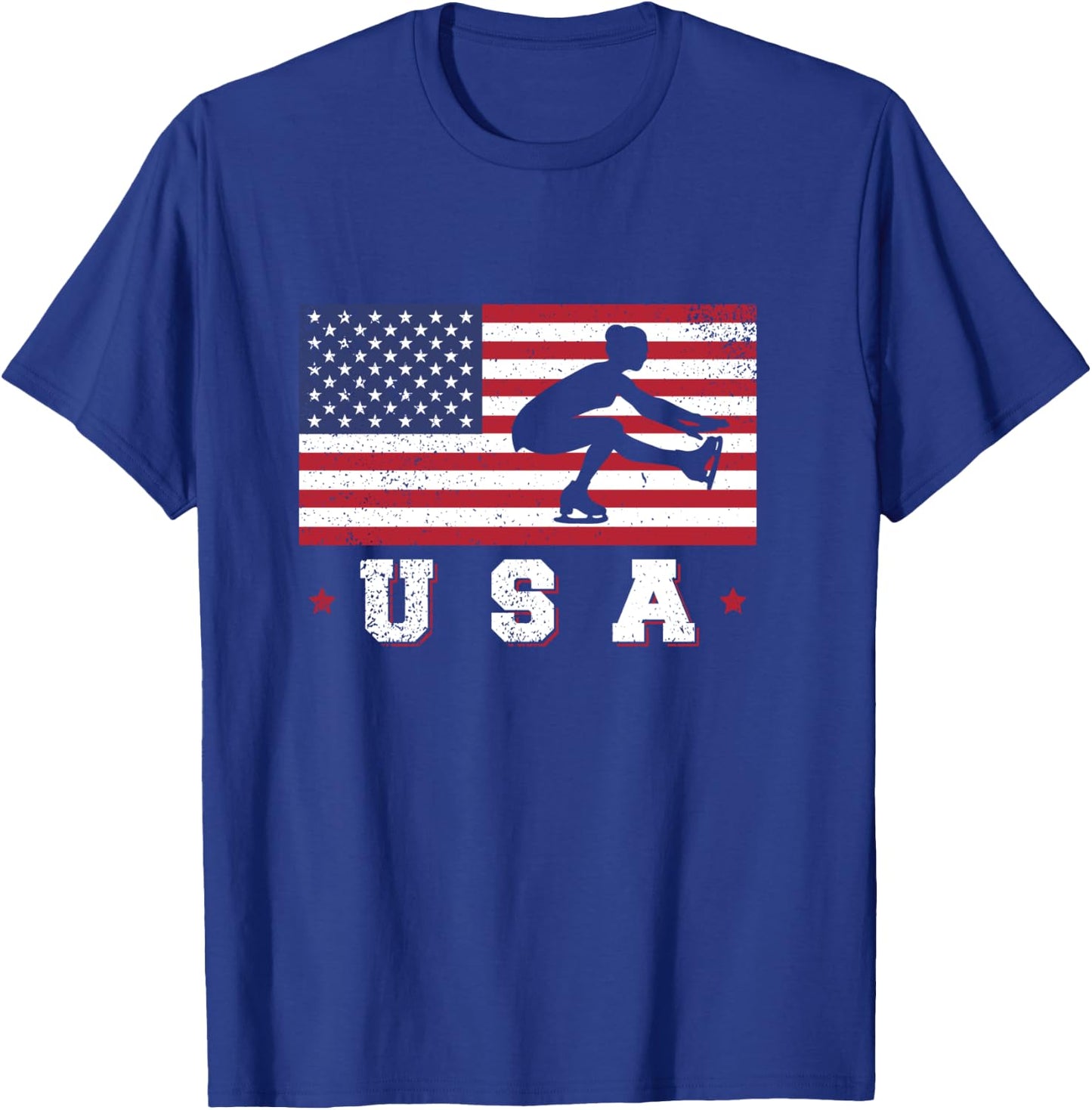 American USA Flag Ice Figure Skating Patriotic Gift T-Shirt - T-Shirt | Royal