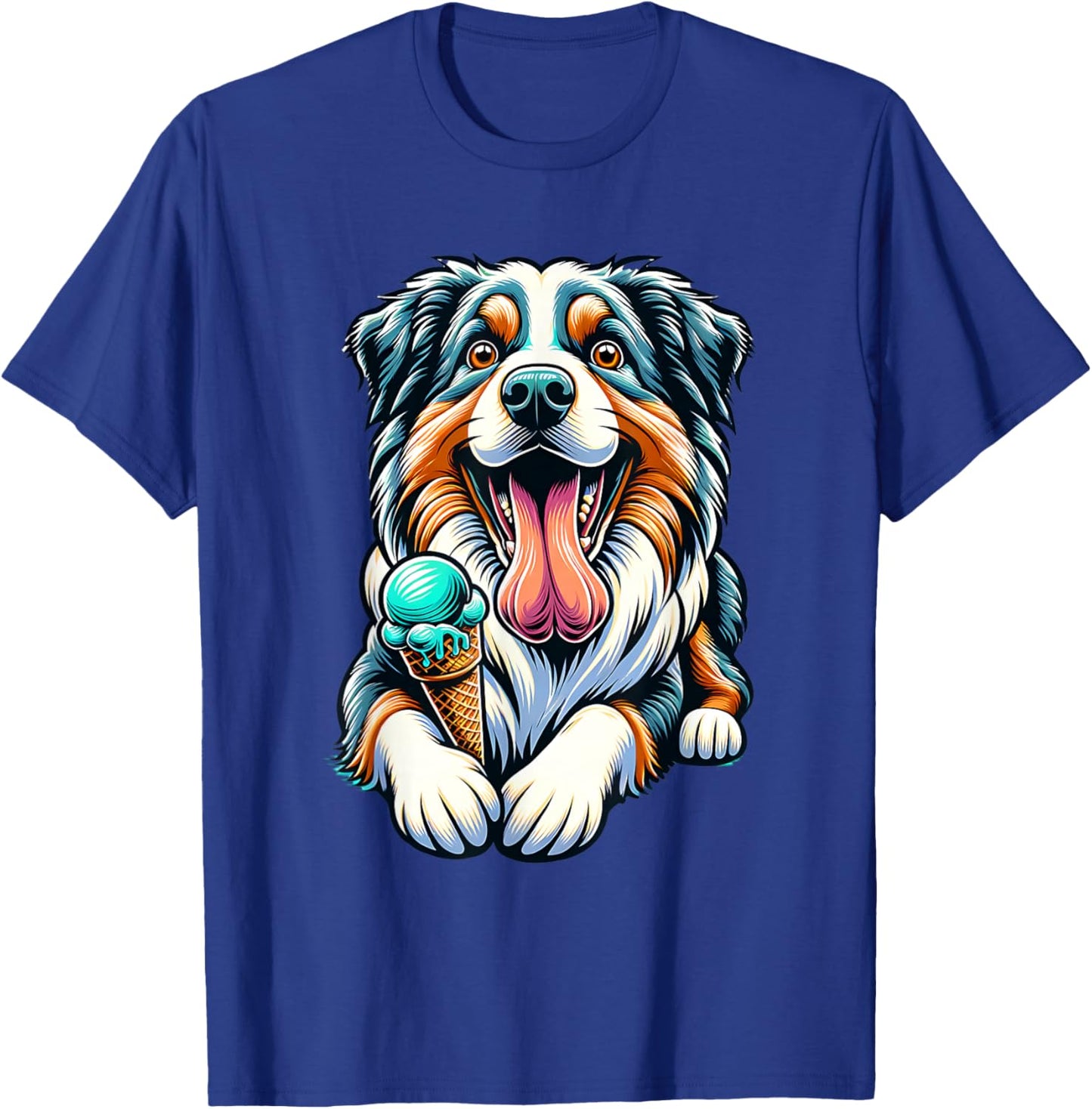 Australian Shepherd Eating Ice Cream Cone Cute Dog T-Shirt - T-Shirt | Royal