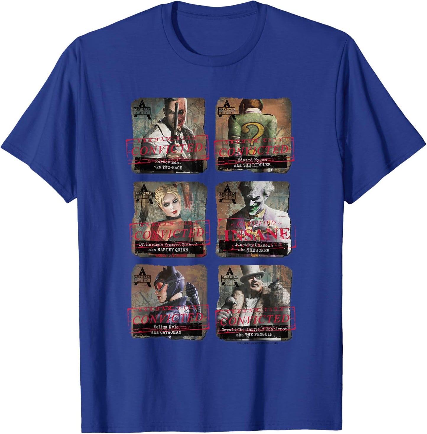 DC Comics Batman Arkham City Arkham Lineup - -Adults, Black, Small T-Shirt - T-Shirt | Royal