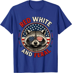 Red White and Feral Funny Raccoon 4th of July Patriotic Boys T-Shirt - T-Shirt | Royal