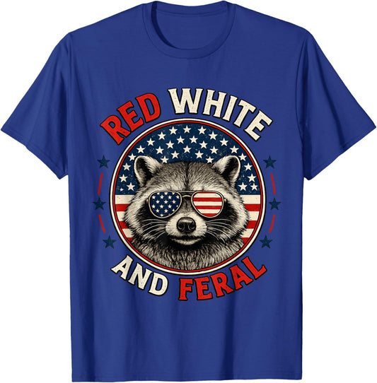Red White and Feral Funny Raccoon 4th of July Patriotic Boys T-Shirt - T-Shirt | Royal