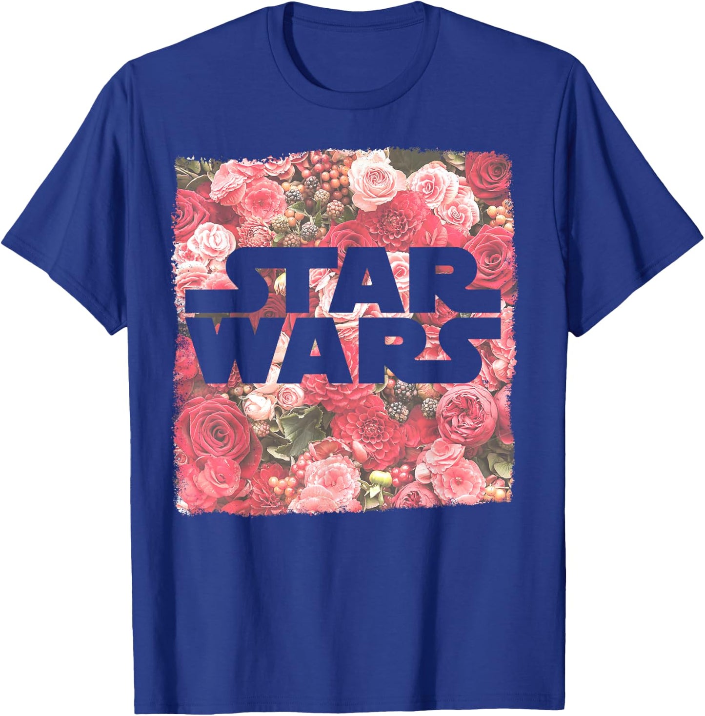 Star Wars Rose Floral Print Logo Fill Pattern T-Shirt - T-Shirt | Royal