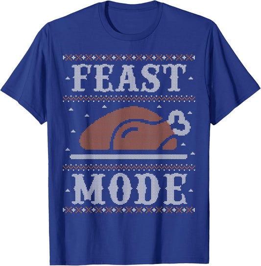 Funny Ugly Thanksgiving Sweater Shirt Feast Mode T-Shirt - T-Shirt | Royal